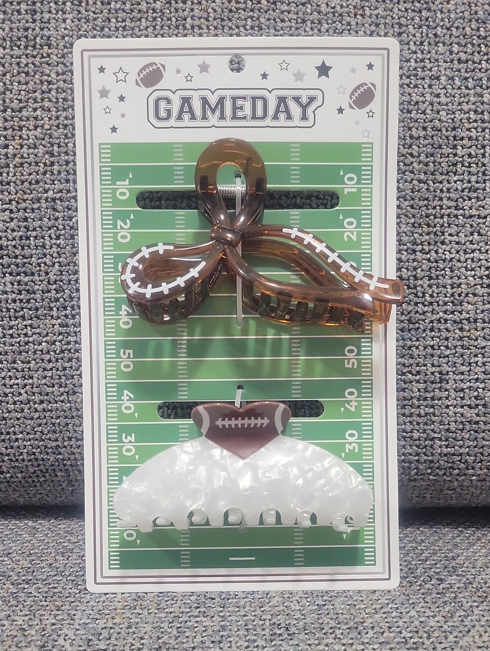 Gameday Football Hair Claw Clips Brown Tortoise & Pearlescent White